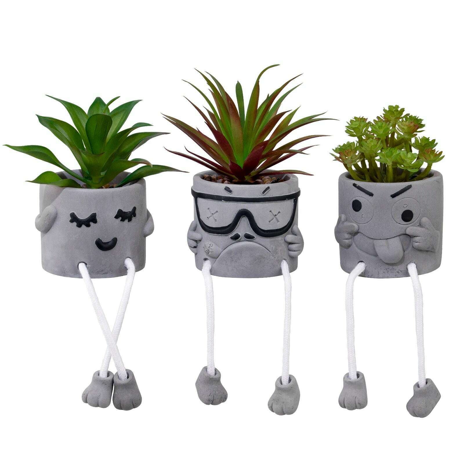 KIMLUD, 1 set of 3 pots of artificial succulent plants, cute hanging leg potted plants, creative artificial succulent plants and potted, Default Title, KIMLUD Womens Clothes