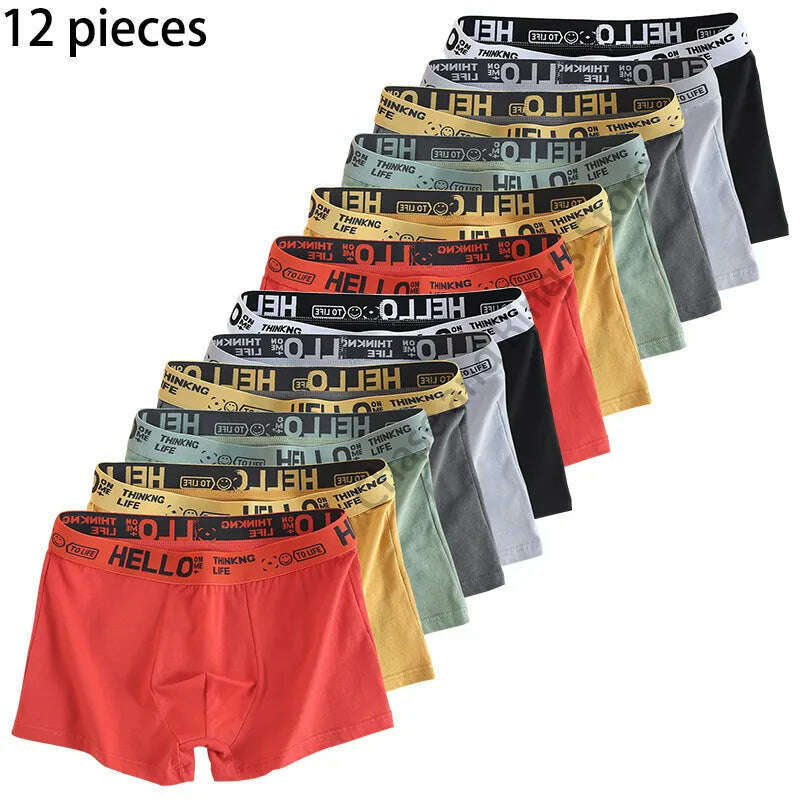 12 pieces Mens Underwear Men Cotton Underpants Male Pure Men Panties Shorts Breathable Boxer Shorts Comfortable soft Plus size - KIMLUD