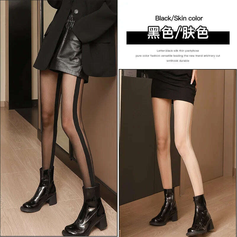15D Sexy Seamed Stockings splicingWomens Stockings Black Line Transparent Silk Stocking hose Pantyhose Leggings meia - KIMLUD