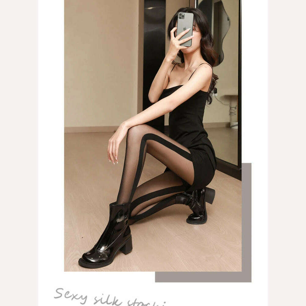 15D Sexy Seamed Stockings splicingWomens Stockings Black Line Transparent Silk Stocking hose Pantyhose Leggings meia - KIMLUD