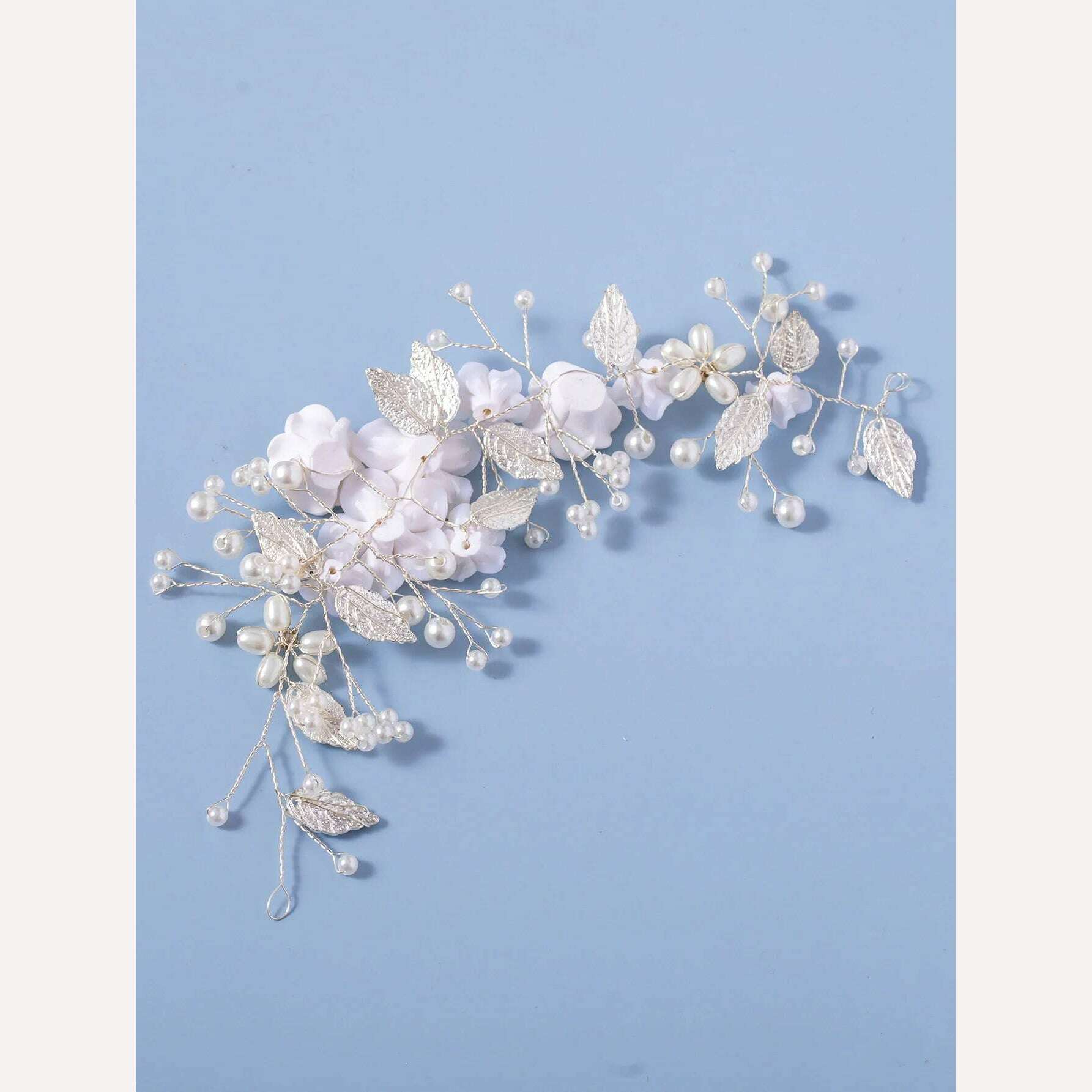 1Pc Flower Bride Wedding Hair Vine Pearl Bridal Hair Piece Leaf Hair Accessories Rhinestone Headband for Women and Girls - KIMLUD