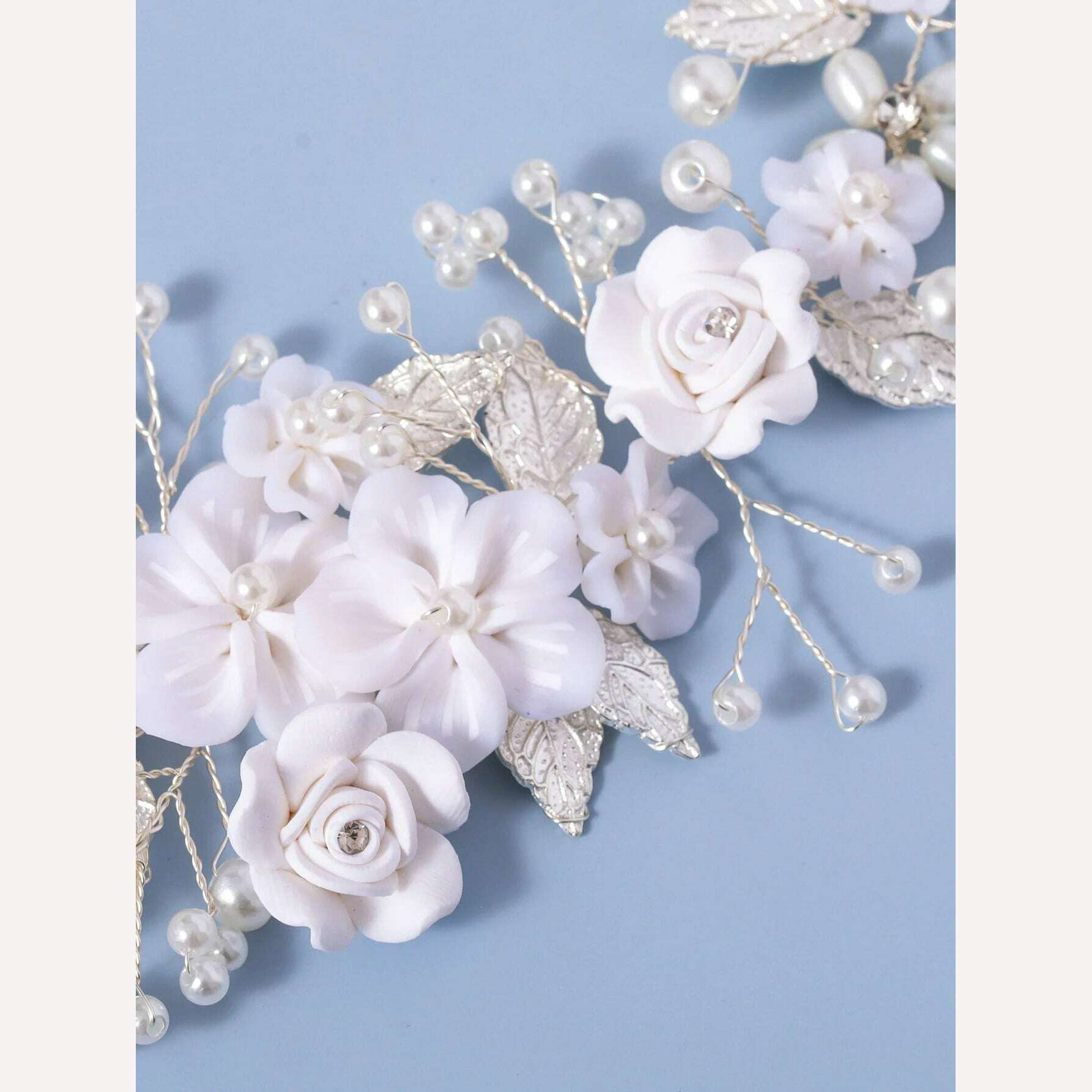 1Pc Flower Bride Wedding Hair Vine Pearl Bridal Hair Piece Leaf Hair Accessories Rhinestone Headband for Women and Girls - KIMLUD