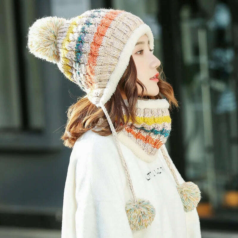 2020 Hat winter women's Mask balaclava Hat for girls Scarf Thick Warm Fleece Inside Knitted Hat Scarf Set 3pcs Winter Hats - KIMLUD