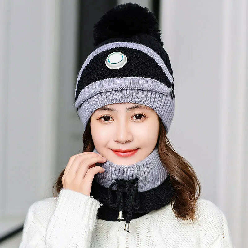 2020 Hat winter women's Mask balaclava Hat for girls Scarf Thick Warm Fleece Inside Knitted Hat Scarf Set 3pcs Winter Hats - KIMLUD