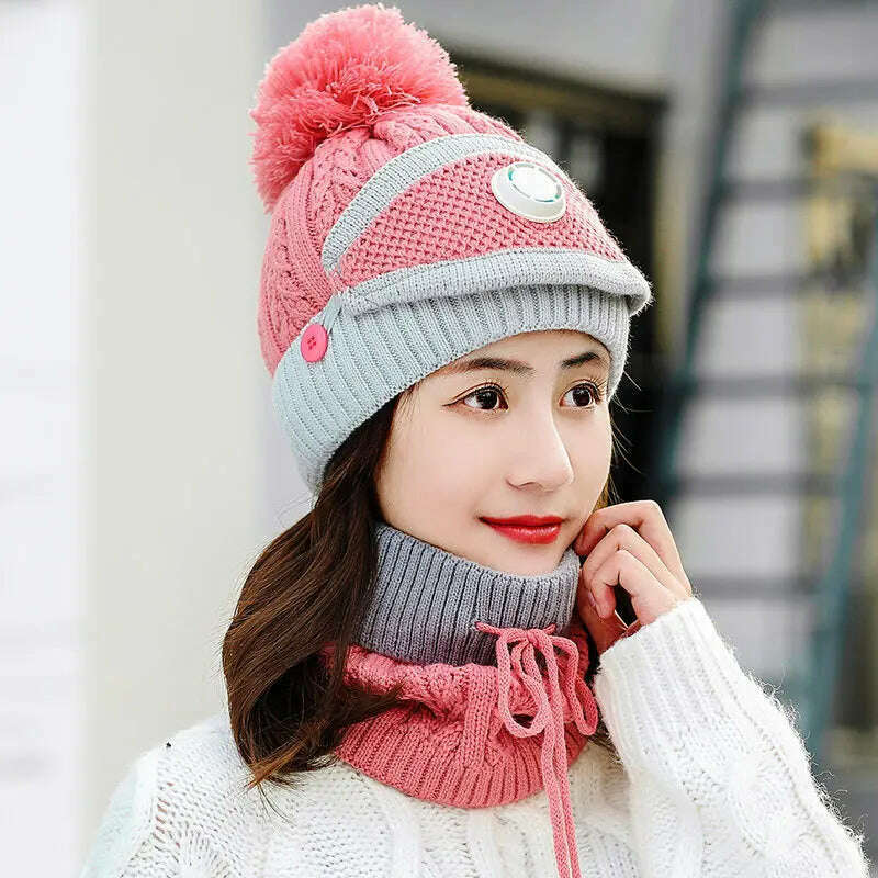 2020 Hat winter women's Mask balaclava Hat for girls Scarf Thick Warm Fleece Inside Knitted Hat Scarf Set 3pcs Winter Hats - KIMLUD