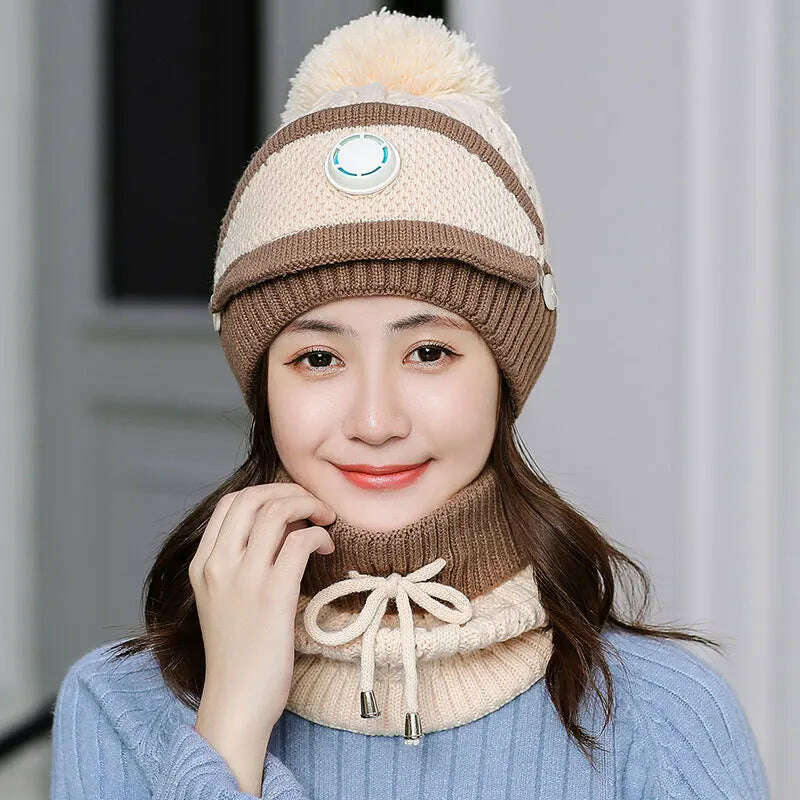 2020 Hat winter women's Mask balaclava Hat for girls Scarf Thick Warm Fleece Inside Knitted Hat Scarf Set 3pcs Winter Hats - KIMLUD