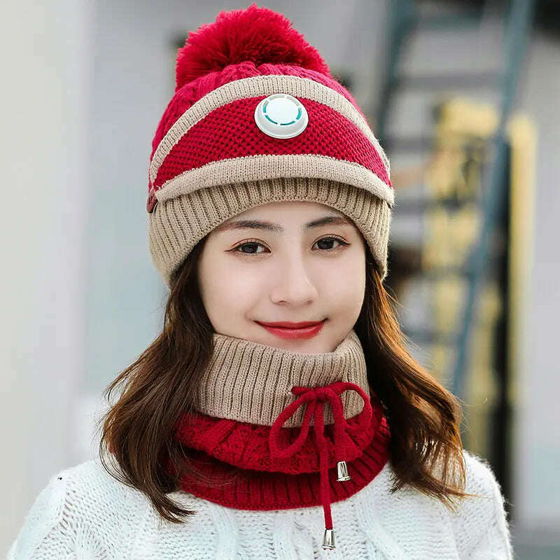 2020 Hat winter women's Mask balaclava Hat for girls Scarf Thick Warm Fleece Inside Knitted Hat Scarf Set 3pcs Winter Hats - KIMLUD