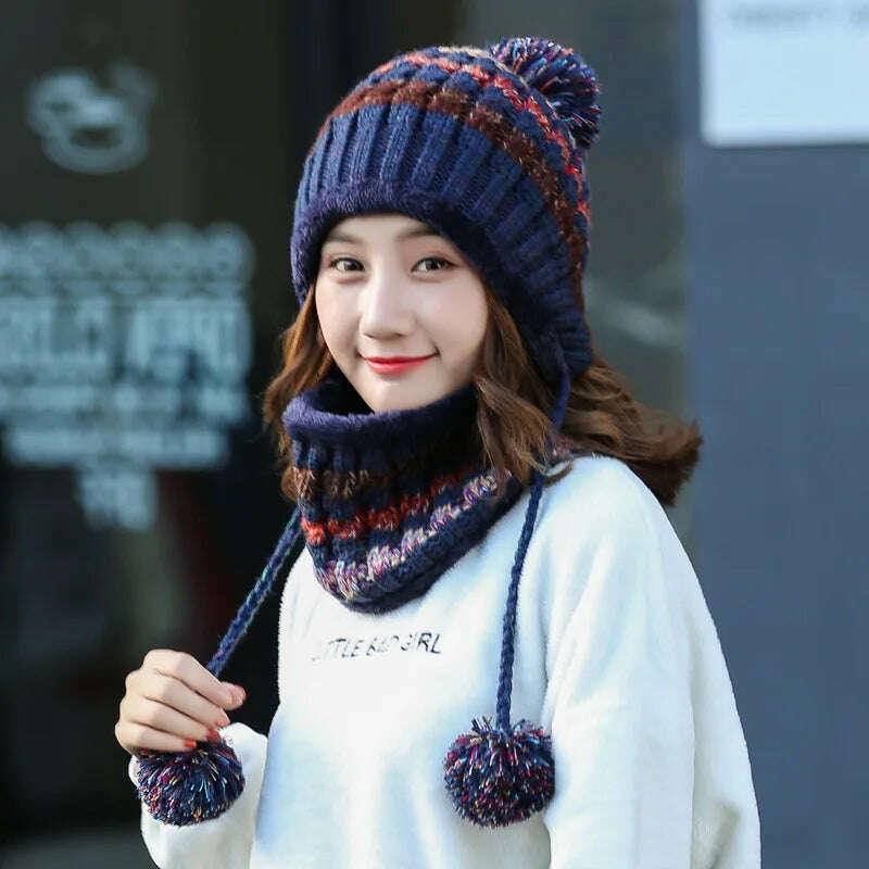 2020 Hat winter women's Mask balaclava Hat for girls Scarf Thick Warm Fleece Inside Knitted Hat Scarf Set 3pcs Winter Hats - KIMLUD