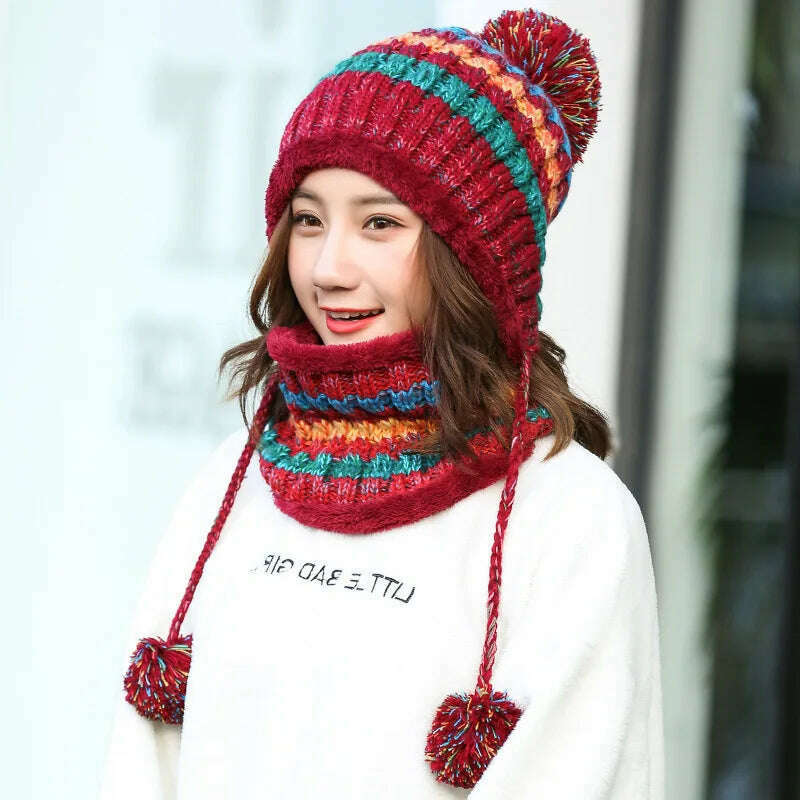 2020 Hat winter women's Mask balaclava Hat for girls Scarf Thick Warm Fleece Inside Knitted Hat Scarf Set 3pcs Winter Hats - KIMLUD