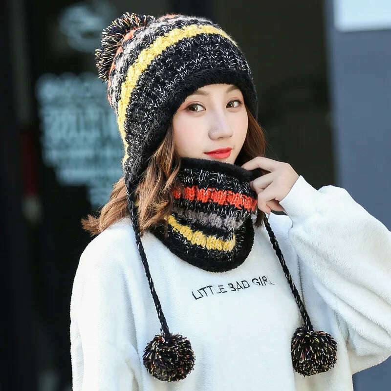 2020 Hat winter women's Mask balaclava Hat for girls Scarf Thick Warm Fleece Inside Knitted Hat Scarf Set 3pcs Winter Hats - KIMLUD