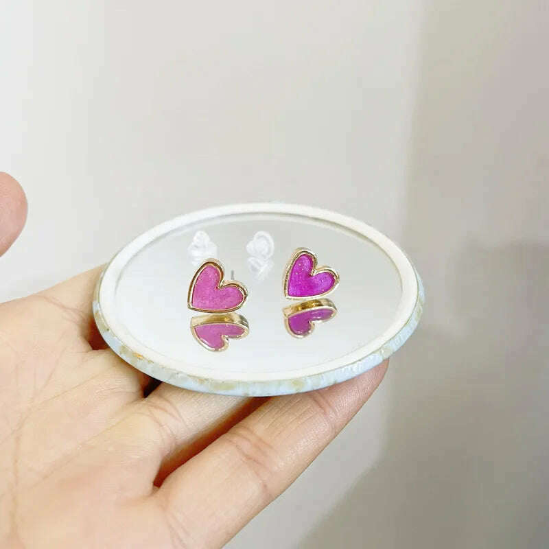 2020 New Design Red Heart Stud Earring Women Metal Gold Color Eye Heart Lips Wedding Statement Earrings Fashion Party Jewelry - KIMLUD