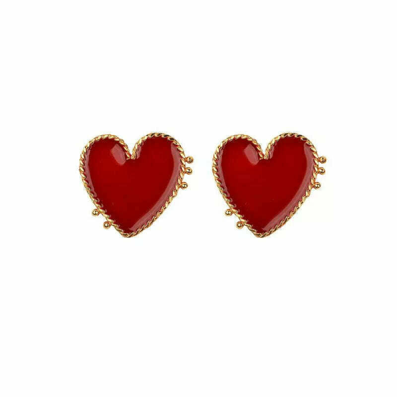 2020 New Design Red Heart Stud Earring Women Metal Gold Color Eye Heart Lips Wedding Statement Earrings Fashion Party Jewelry - KIMLUD