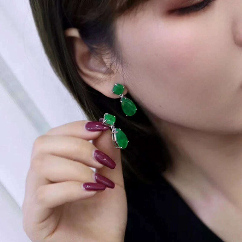 2022 Trend Jewelry Silver Color Emerald Wedding Earrings for Women Simulation Paraiba Tourmaline Drop Earring Party Jewelry Gift - KIMLUD