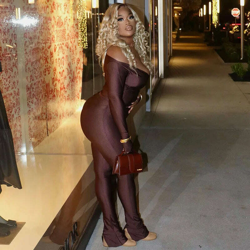 2023 Autumn Sexy V-neck Long Sleeve Tops High Waist Long Pants Two Piece Set for Women Elegant Party Night Club Suit Streetwear - KIMLUD