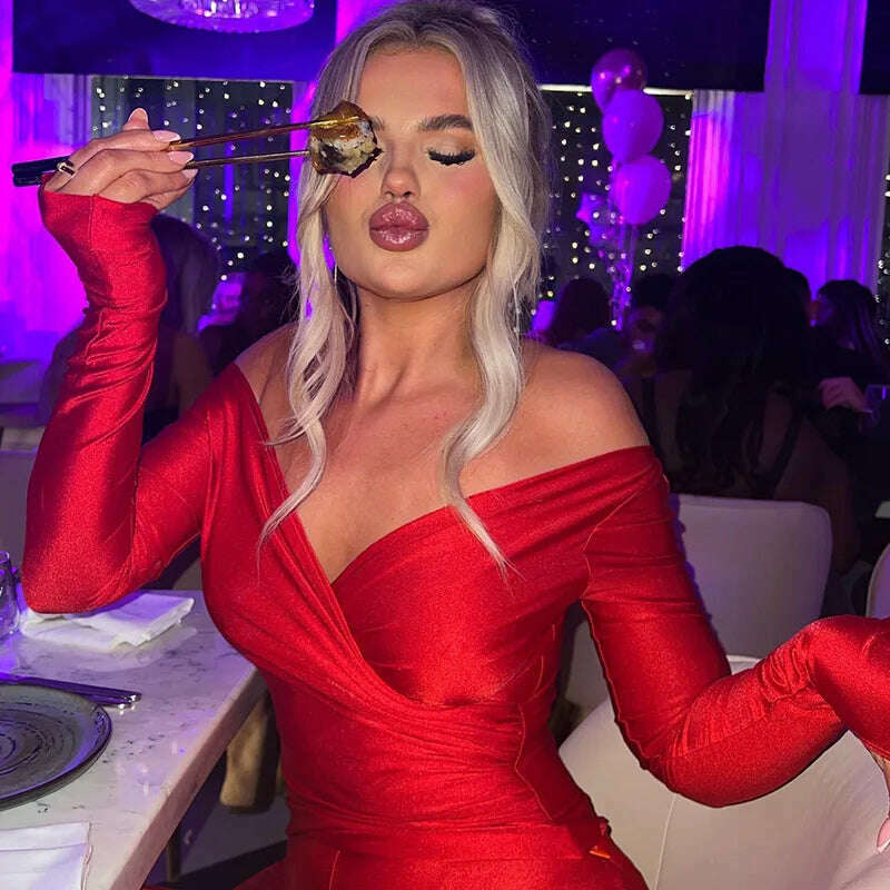 2023 Autumn Sexy V-neck Long Sleeve Tops High Waist Long Pants Two Piece Set for Women Elegant Party Night Club Suit Streetwear - KIMLUD