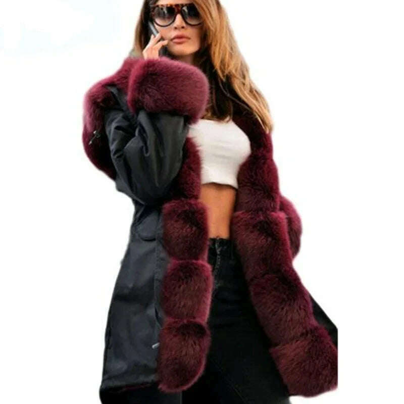 Natural Real Fox Fur Jacke Coat Real Fox Fur Collar Cuff Hooded Coat - KIMLUD