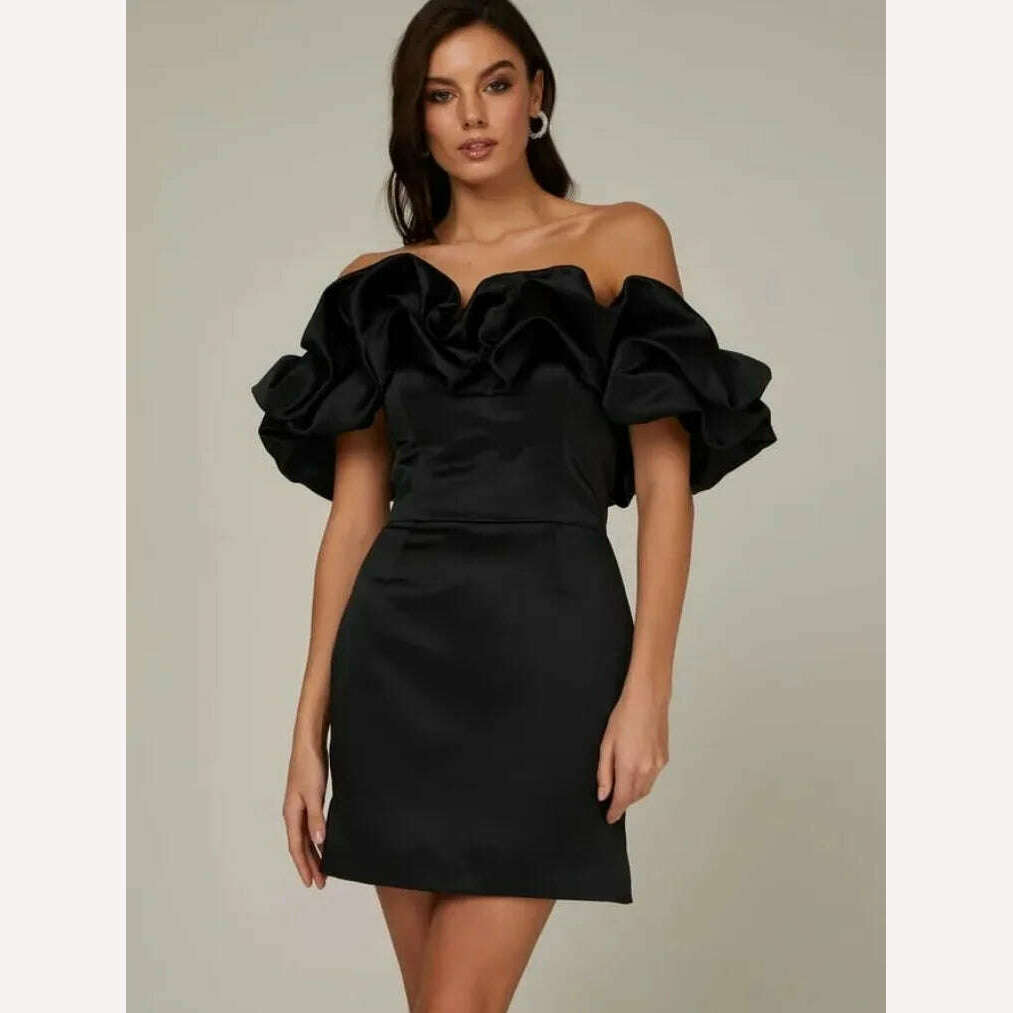 2023 Summer Women Ruffles Slash Neck Bodycon Package Hip Party Dress Sexy Streetwear Backless Strapless Mini Evening Dresses Y2K - KIMLUD