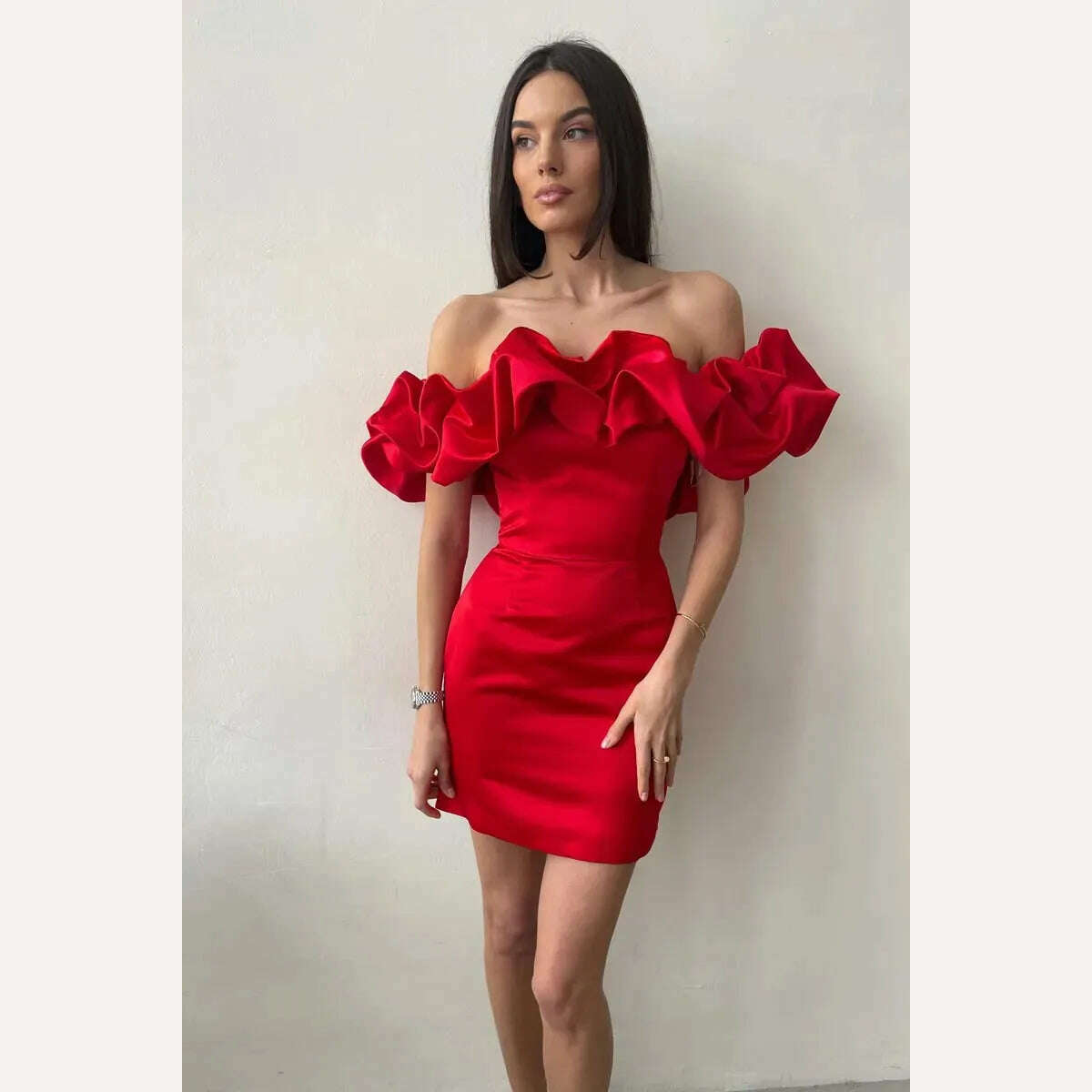 2023 Summer Women Ruffles Slash Neck Bodycon Package Hip Party Dress Sexy Streetwear Backless Strapless Mini Evening Dresses Y2K - KIMLUD