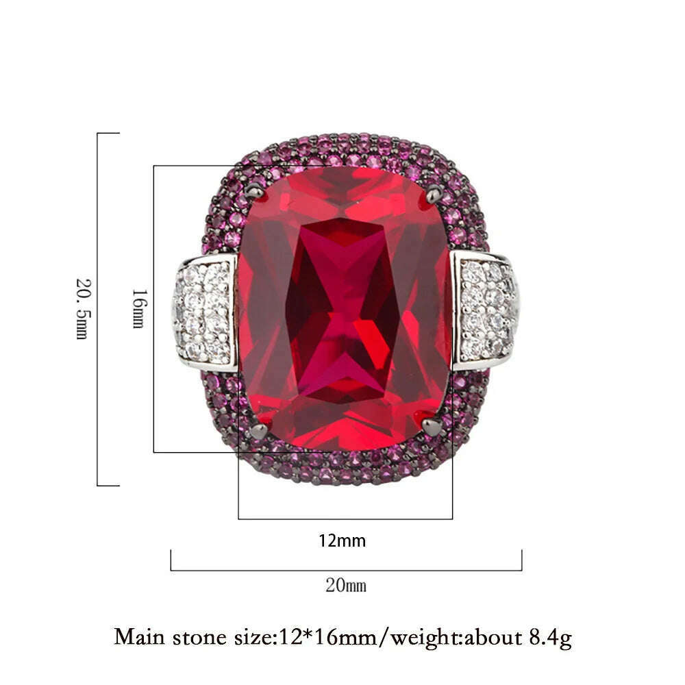 KIMLUD, 2023 Vintage 12*16MM Ruby Emerald Rings Lab Diamond Wedding Bands Gemstone Cocktail Party Fine Jewelry Female Anniversary Gifts, KIMLUD Womens Clothes
