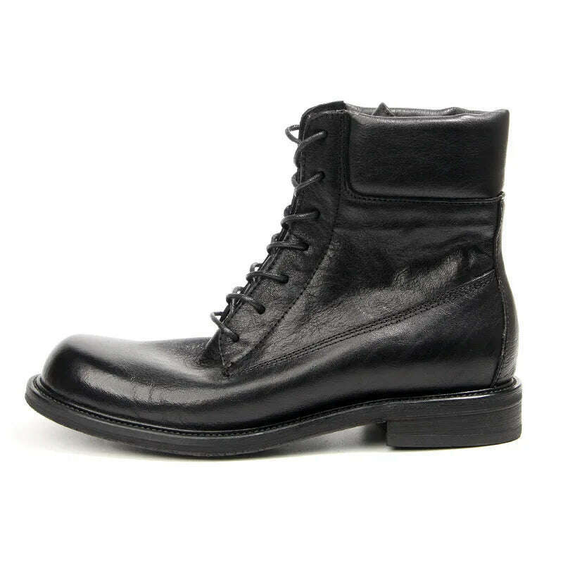 2023 Vintage Handmade Men Boots British Luxury Cow Leather Shoes Quality Round Toe Classic Autumn Ankle Casual Platform Boots - KIMLUD
