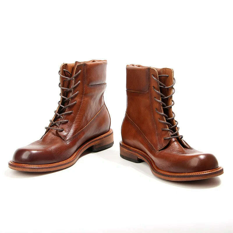 2023 Vintage Handmade Men Boots British Luxury Cow Leather Shoes Quality Round Toe Classic Autumn Ankle Casual Platform Boots - KIMLUD