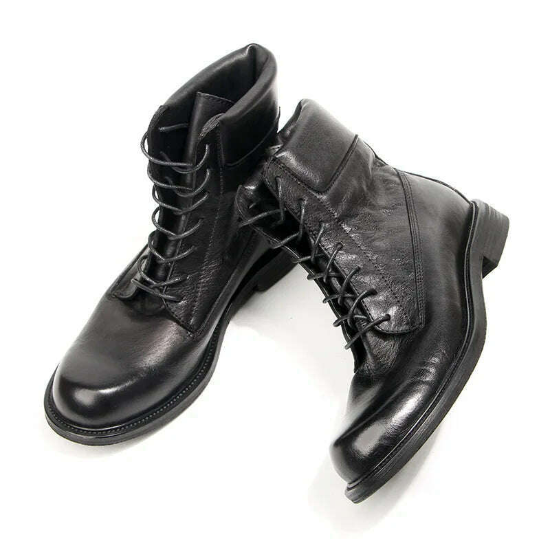 2023 Vintage Handmade Men Boots British Luxury Cow Leather Shoes Quality Round Toe Classic Autumn Ankle Casual Platform Boots - KIMLUD