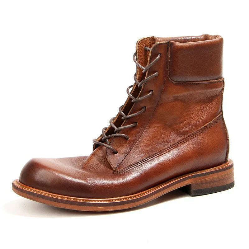 2023 Vintage Handmade Men Boots British Luxury Cow Leather Shoes Quality Round Toe Classic Autumn Ankle Casual Platform Boots - KIMLUD