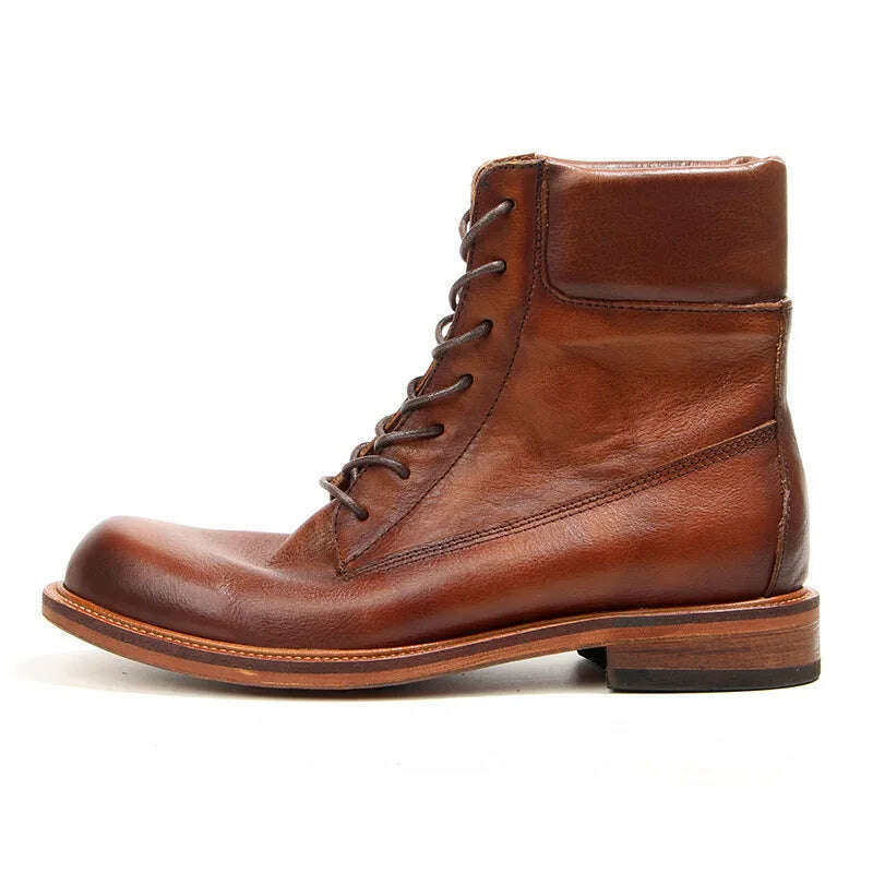 2023 Vintage Handmade Men Boots British Luxury Cow Leather Shoes Quality Round Toe Classic Autumn Ankle Casual Platform Boots - KIMLUD