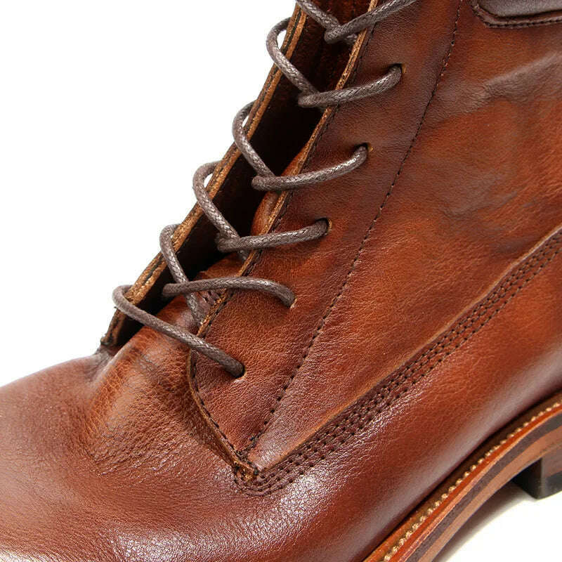 2023 Vintage Handmade Men Boots British Luxury Cow Leather Shoes Quality Round Toe Classic Autumn Ankle Casual Platform Boots - KIMLUD