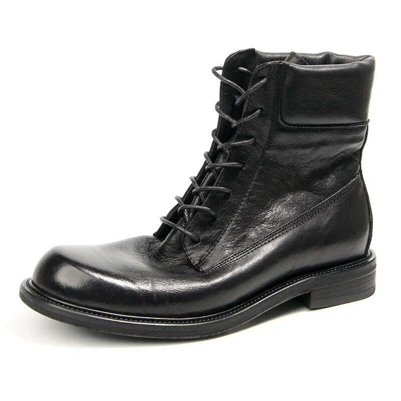 2023 Vintage Handmade Men Boots British Luxury Cow Leather Shoes Quality Round Toe Classic Autumn Ankle Casual Platform Boots - KIMLUD