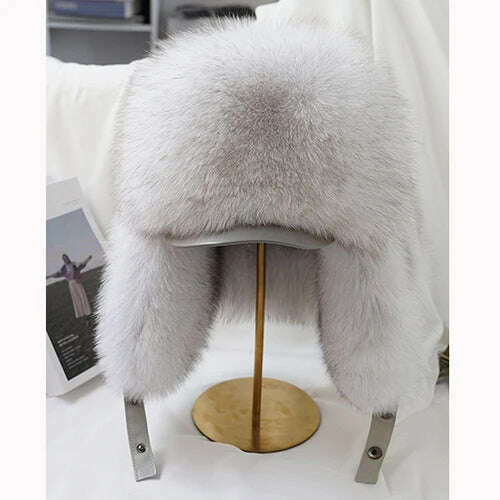 2023 Winter Men's 100% Real Silver Fox Fur Bomber Hat Raccoon Fur Ushanka Cap Trapper Russian Man Ski Hats Caps Real Leather Hat - KIMLUD