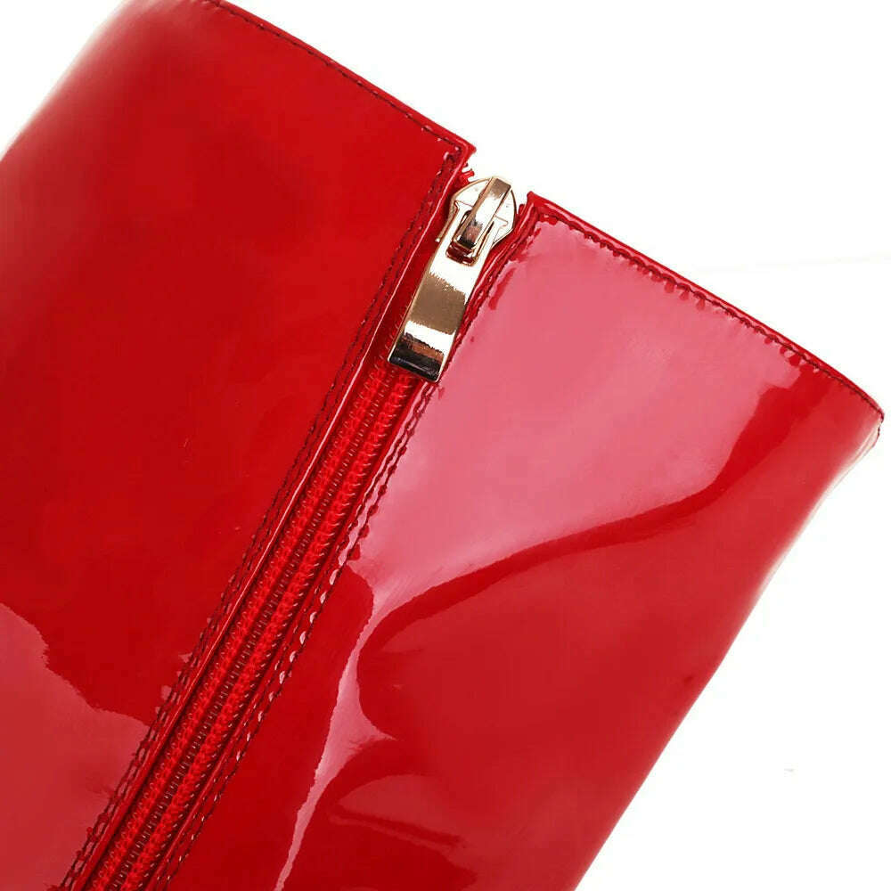 2023 Winter Women Knee High Modern Boots Patent Leather Big Size 34~46 Sexy Stiletto PU Party Shoes Botas De Invierno Para Mujer - KIMLUD