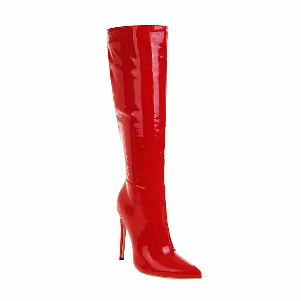 2023 Winter Women Knee High Modern Boots Patent Leather Big Size 34~46 Sexy Stiletto PU Party Shoes Botas De Invierno Para Mujer - KIMLUD