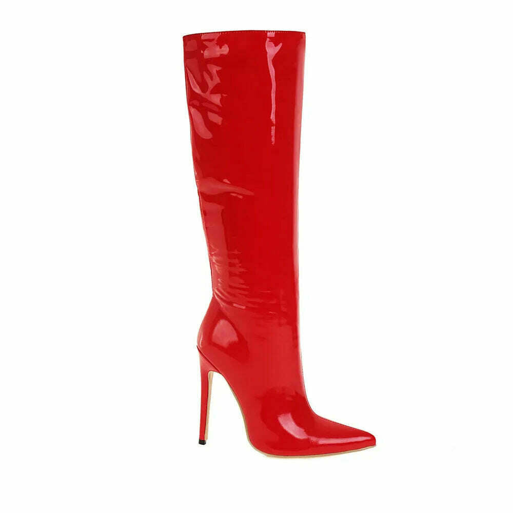 2023 Winter Women Knee High Modern Boots Patent Leather Big Size 34~46 Sexy Stiletto PU Party Shoes Botas De Invierno Para Mujer - KIMLUD