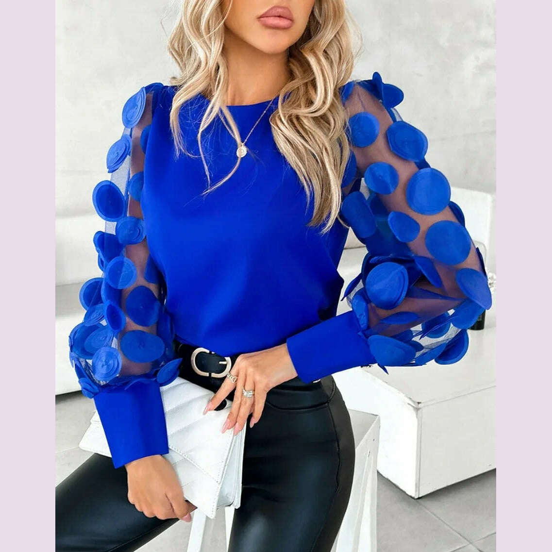 2024 Fashion V-neck Long Sleeve Lace Women Blouse Autumn Hollow Out Elegant Tops Office Lady Vintage Shirt Blouses Women Blouse - KIMLUD