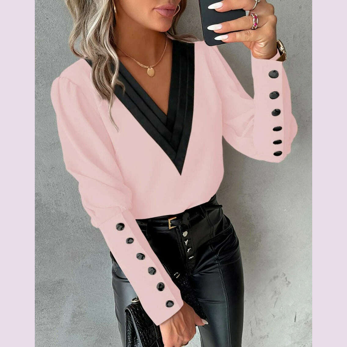 2024 Fashion V-neck Long Sleeve Lace Women Blouse Autumn Hollow Out Elegant Tops Office Lady Vintage Shirt Blouses Women Blouse - KIMLUD