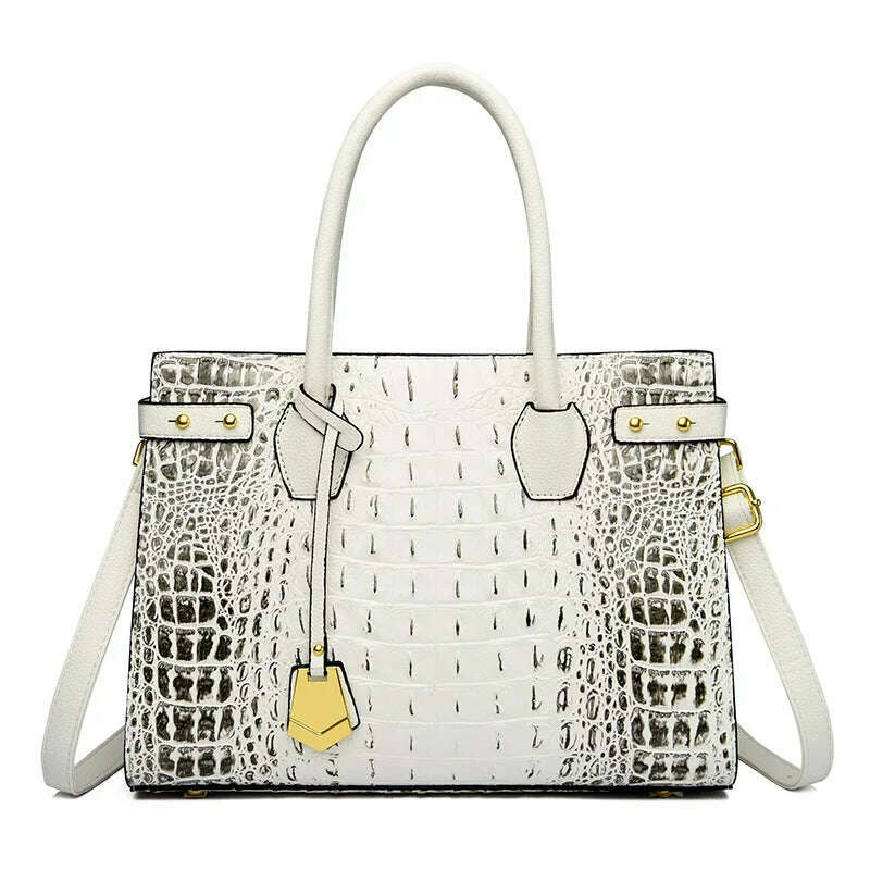 KIMLUD, 2024 Luxury Leather Handbag For Women New Ladies Crocodile Pattern Shoulder Crossbody Bag Large Capacity Shopper Casual Tote Sac, White, KIMLUD APPAREL - Womens Clothes