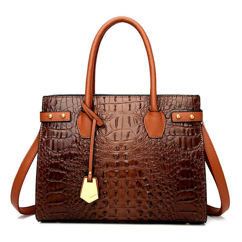 KIMLUD, 2024 Luxury Leather Handbag For Women New Ladies Crocodile Pattern Shoulder Crossbody Bag Large Capacity Shopper Casual Tote Sac, Yellow, KIMLUD APPAREL - Womens Clothes
