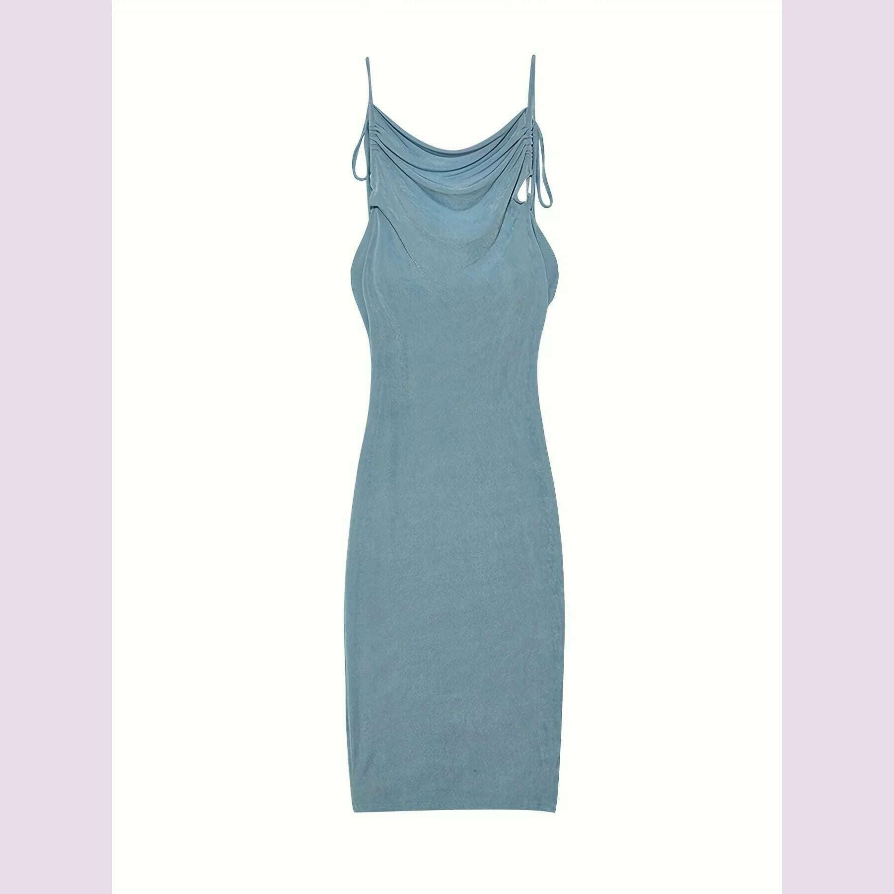KIMLUD, 2024 New Summer Fashion Sexy Strapless Hang Neck Temperament Dress, Blue / S, KIMLUD APPAREL - Womens Clothes
