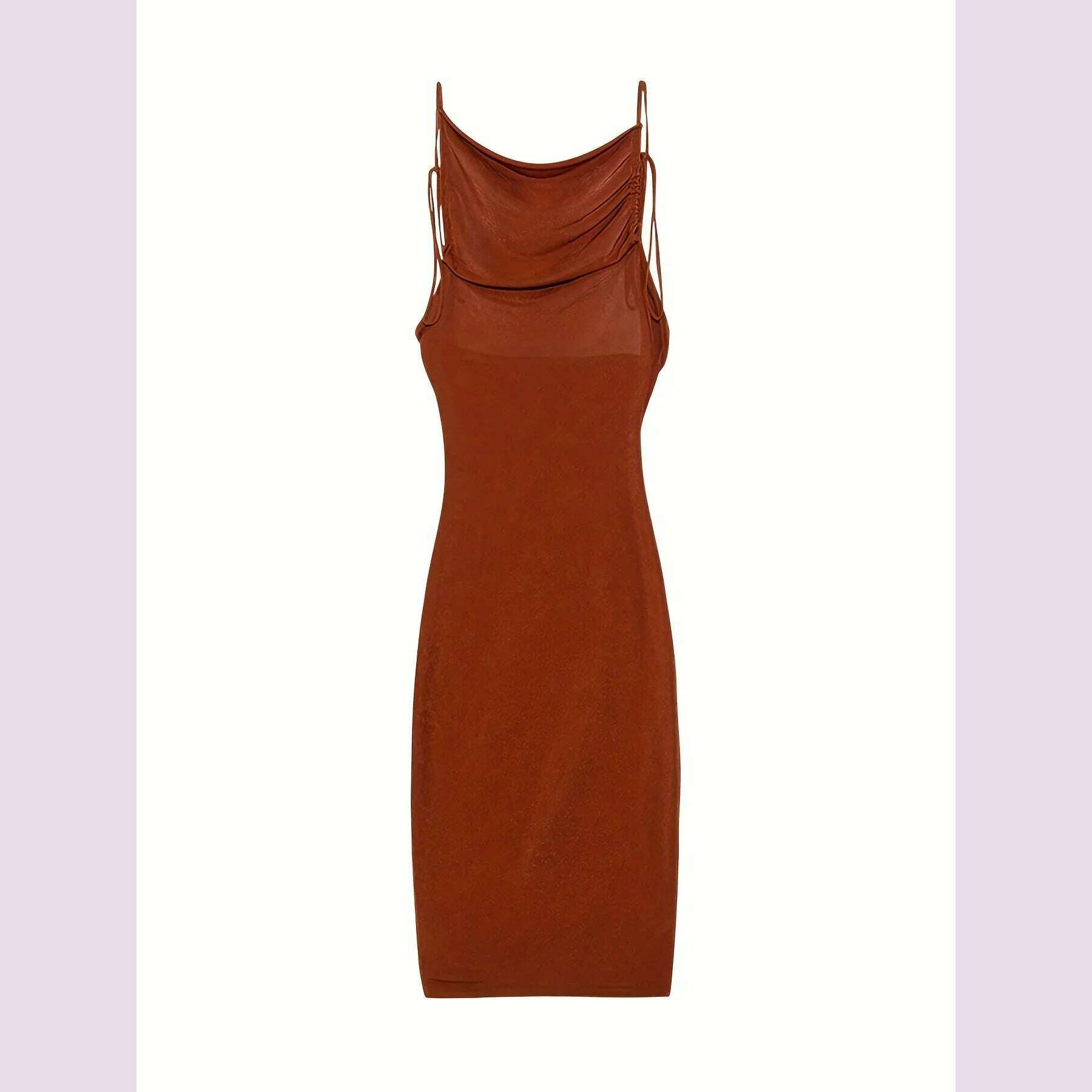 KIMLUD, 2024 New Summer Fashion Sexy Strapless Hang Neck Temperament Dress, Dark Brown / S, KIMLUD APPAREL - Womens Clothes