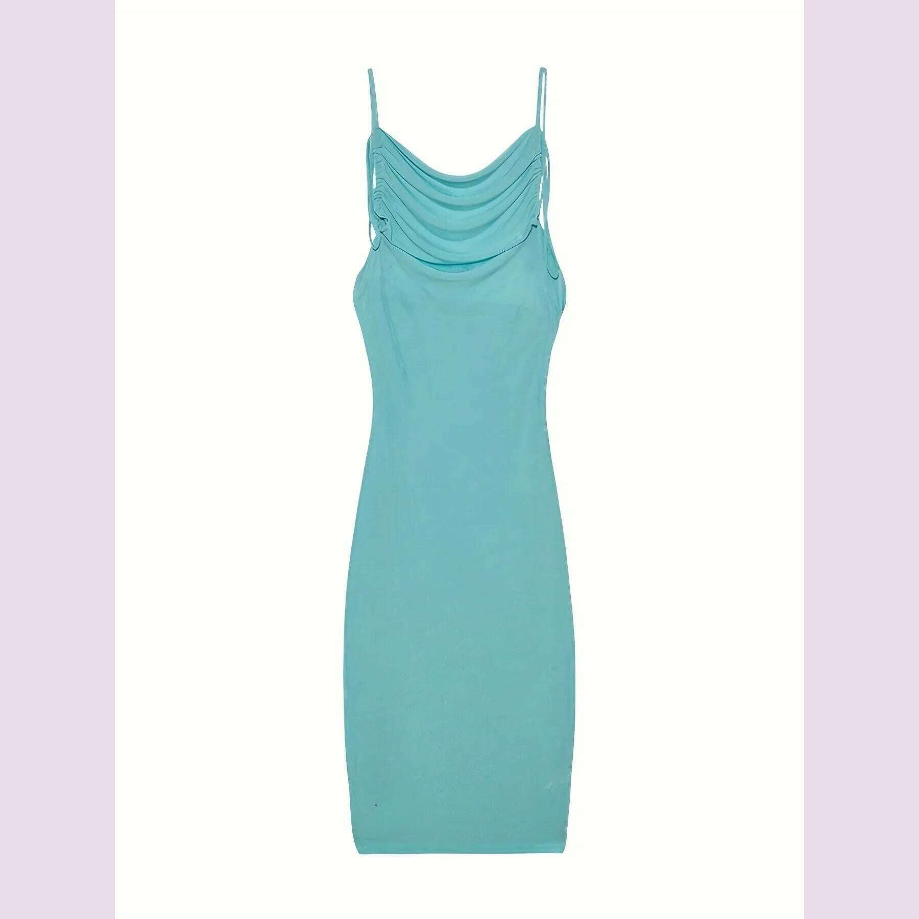KIMLUD, 2024 New Summer Fashion Sexy Strapless Hang Neck Temperament Dress, Sky blue / S, KIMLUD APPAREL - Womens Clothes
