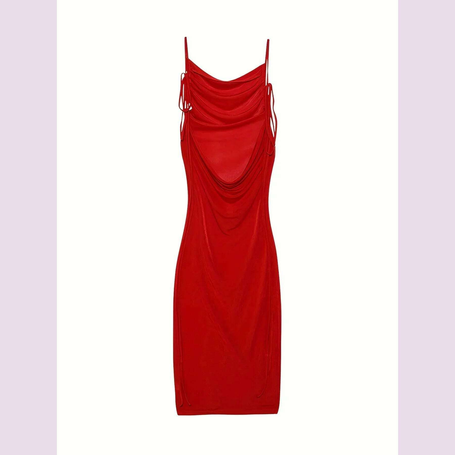 KIMLUD, 2024 New Summer Fashion Sexy Strapless Hang Neck Temperament Dress, Red / S, KIMLUD APPAREL - Womens Clothes