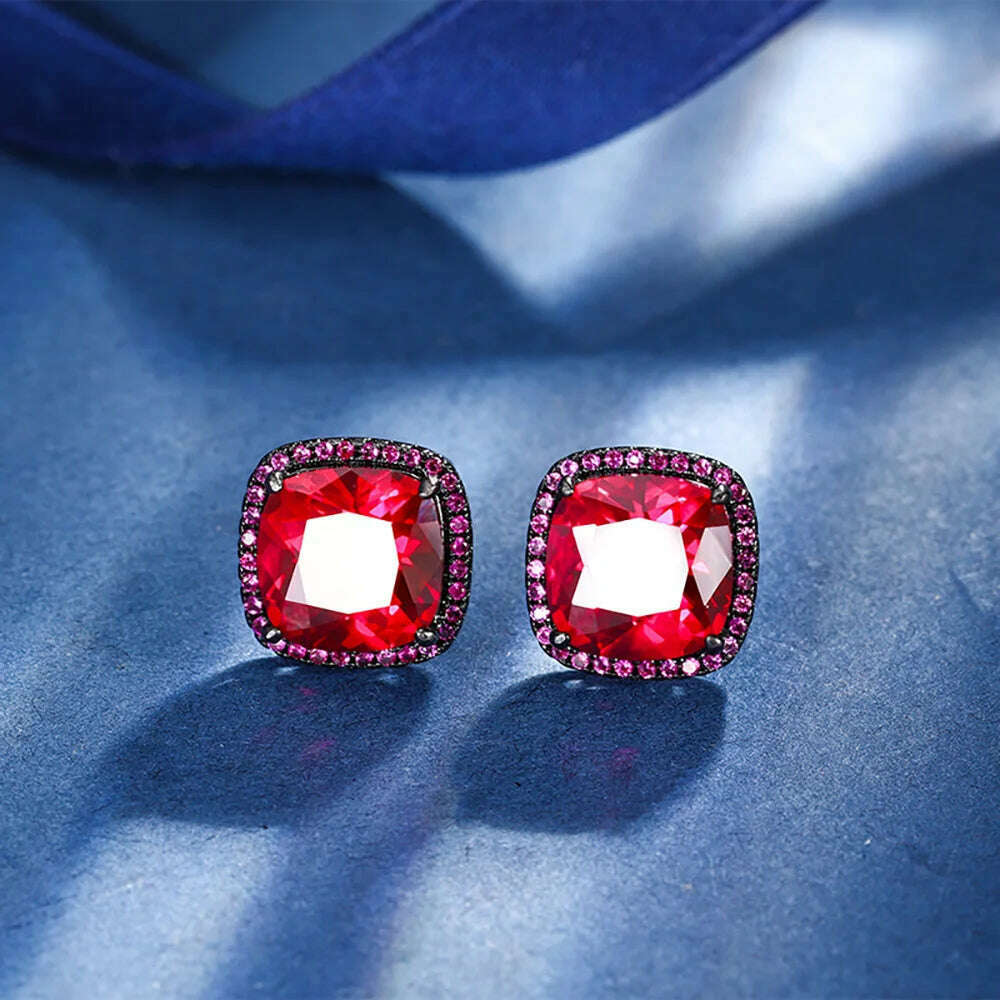 KIMLUD, 2024 New Vintage Blood Ruby Gemstone Necklace Pendant Ring Earrings Wedding Party Fine Jewelry Sets for Women Anniversary Gift, Earrings / resizable / 45cm, KIMLUD APPAREL - Womens Clothes