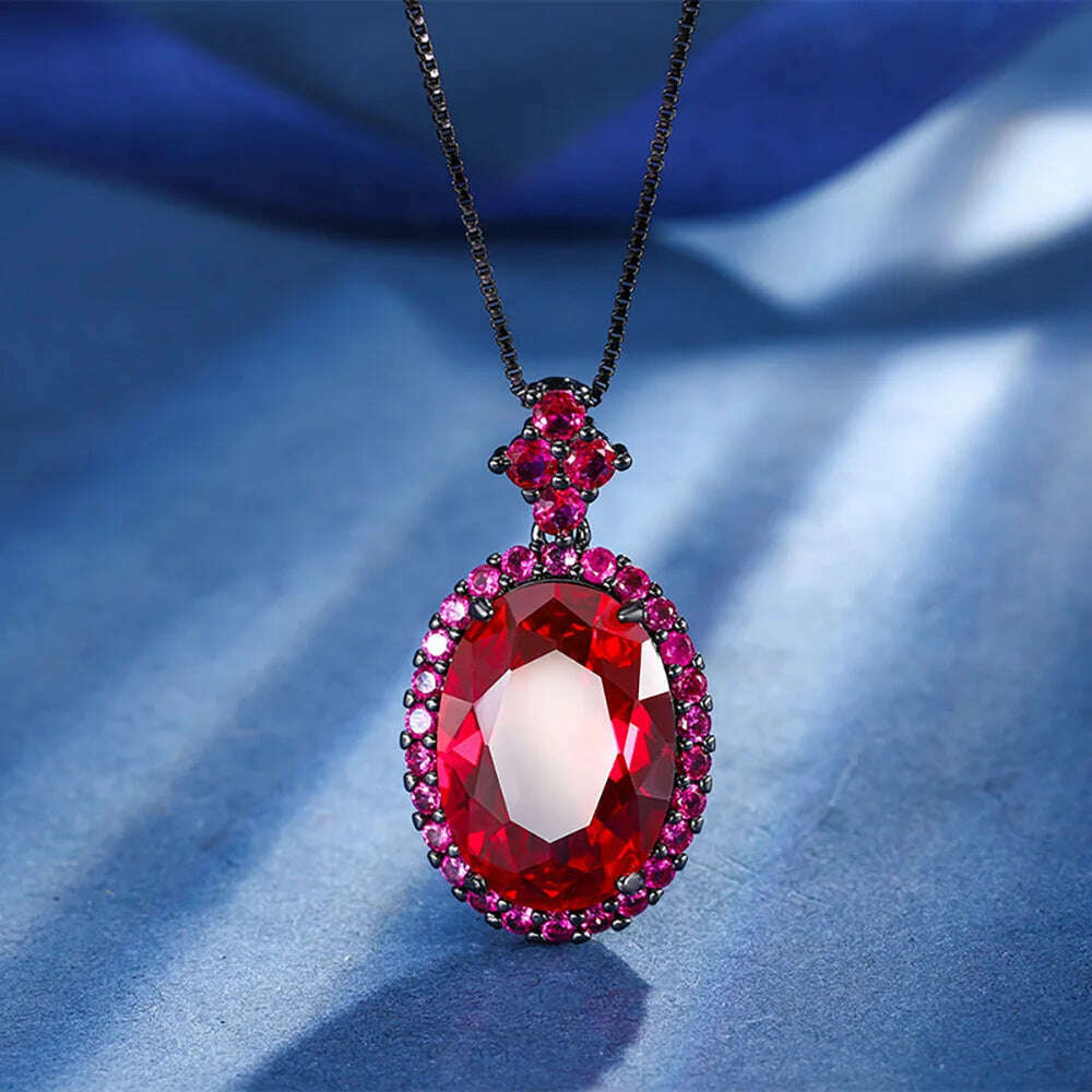 KIMLUD, 2024 New Vintage Blood Ruby Gemstone Necklace Pendant Ring Earrings Wedding Party Fine Jewelry Sets for Women Anniversary Gift, Necklace / resizable / 45cm, KIMLUD APPAREL - Womens Clothes