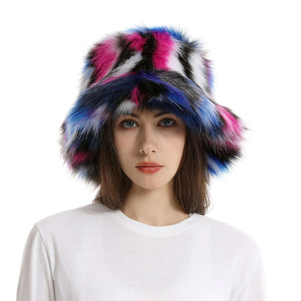 2024 New Winter Warm Faux Fur Bucket Hats For Women Outdoor Caps Soft Fleece Fisherman Cap Fluffy Earwarmer Ski Vacation Hats - KIMLUD
