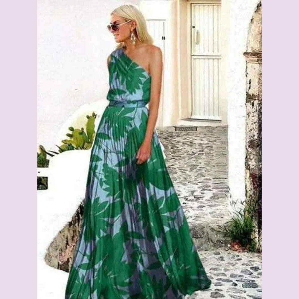 KIMLUD, 2024 Spring Summer New One Shoulder Dresses Women Splicing Print Off Shoulder Loose Long Dress Fashion Ladies Commuting Vestidos, KIMLUD Womens Clothes