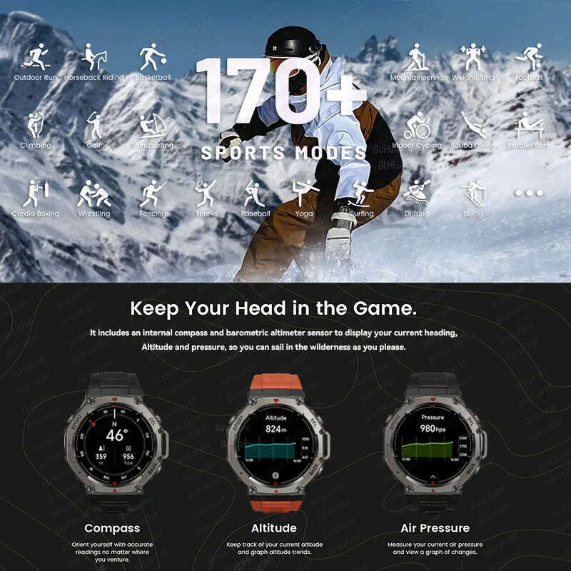 KIMLUD, 2025 NEW For HUIAWE GPS Smart Watch Men 10ATM IP69K Waterproof Smart Watches Compass Altimeter Barometric 1.43'' AMOLED Bracelet, KIMLUD Womens Clothes