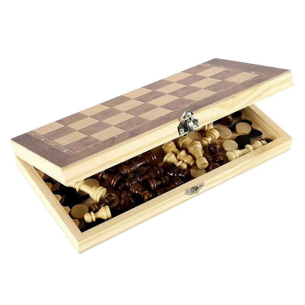 3 in 1 Chess Board, Folding Wooden Portable Chess Game Board, Wooden Chess Board for Adults(Chess + Checkers and Backgammon) - KIMLUD