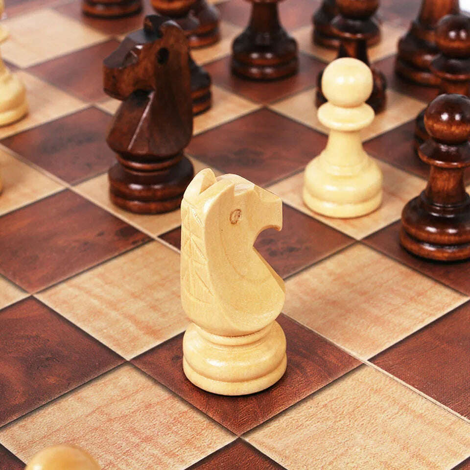 3 in 1 Chess Board, Folding Wooden Portable Chess Game Board, Wooden Chess Board for Adults(Chess + Checkers and Backgammon) - KIMLUD