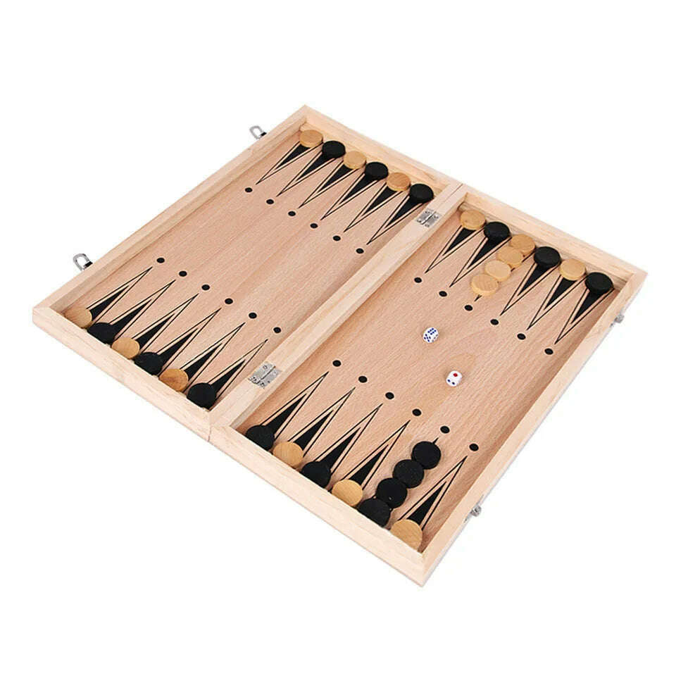3 in 1 Chess Board, Folding Wooden Portable Chess Game Board, Wooden Chess Board for Adults(Chess + Checkers and Backgammon) - KIMLUD